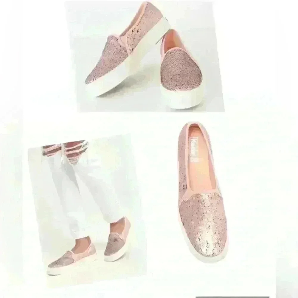 Keds Decker Reverse Sequin Shoes,‎ size 8| Slip-On Pink Silver  Sequins